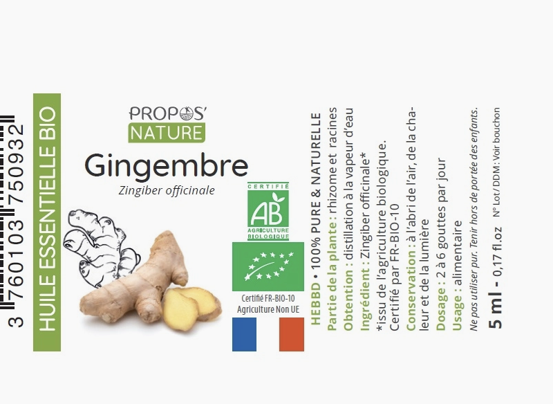 Aceite Esencial de Jengibre Bio (Zingiber officinale)